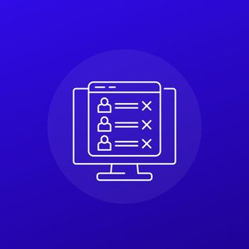 blocked users list line icon with a computer, vector