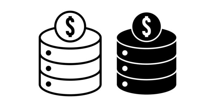 Database Dollar Black Icon Bundle for Financial Data Tracking and Economic System Use vector