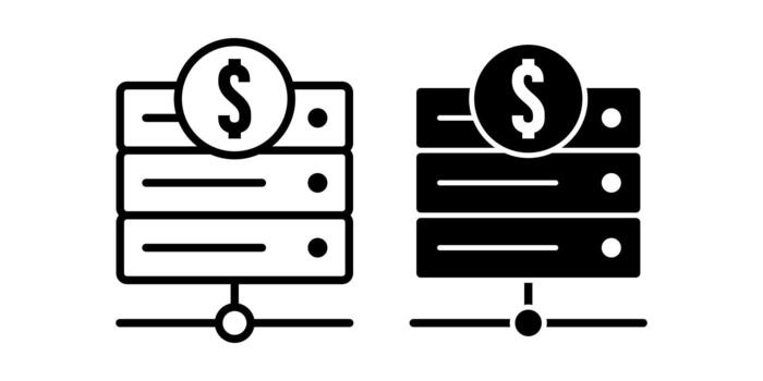 Server Dollar Black Icon Bundle for Financial Data Handling and Digital Transaction Systems vector