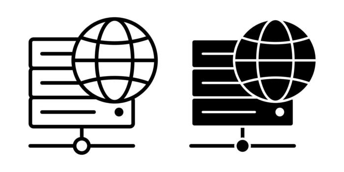 Global Server Black Icon Bundle for Worldwide Data Connectivity and International Digital Networks vector