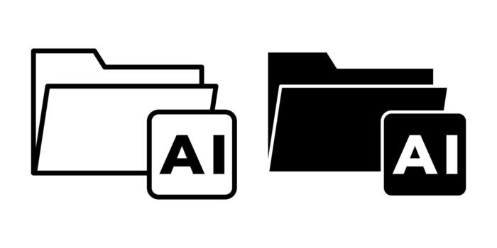 Folder Intelligence Black Icon Bundle for Smart Data Sorting and Automated File Handling vector