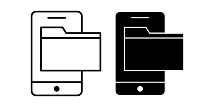 carpeta en móvil negro icono haz para digital archivo acceso a través de móvil dispositivos vector