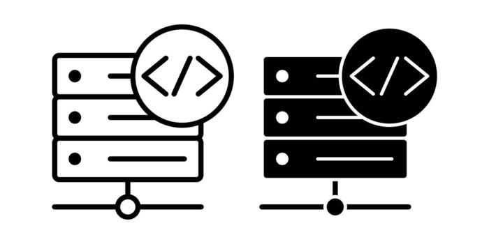servidor código negro icono haz para programación funciones y backend sistema operaciones vector