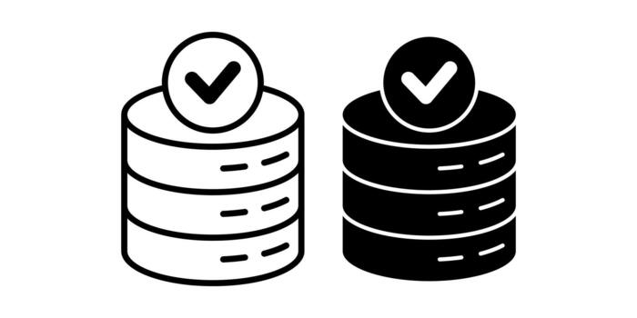 Database Check Symbol Black Icon Bundle for Verified Data and System Confirmation vector