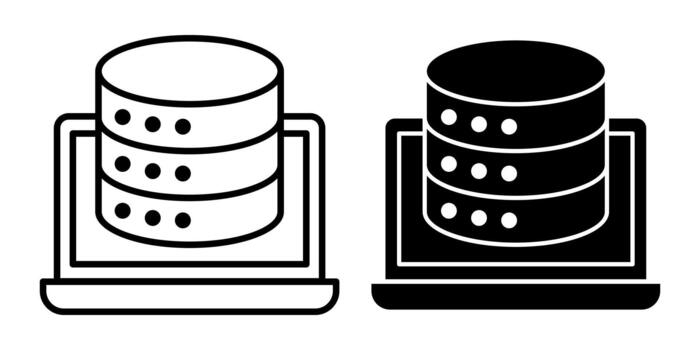 base de datos en ordenador portátil negro icono haz para digital informática y portátil datos sistema Tareas vector