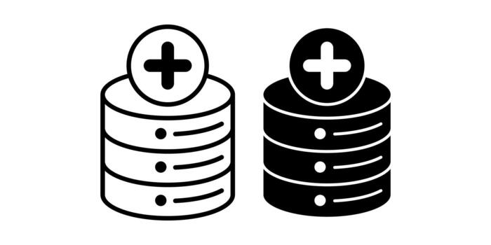 Database Add Symbol Black Icon Bundle for Data Management Enhancement vector