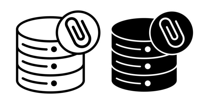 Database Attachment Symbol Black Icon Bundle for Digital File Integration vector