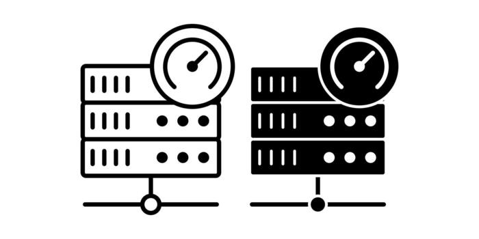 Server Speedometer Black Icon Bundle for Performance Monitoring and Fast System Operations vector