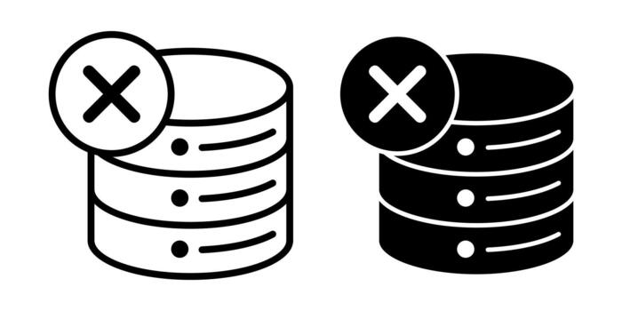 Database Delete Symbol Black Icon Bundle for Information Removal and System Cleanup vector