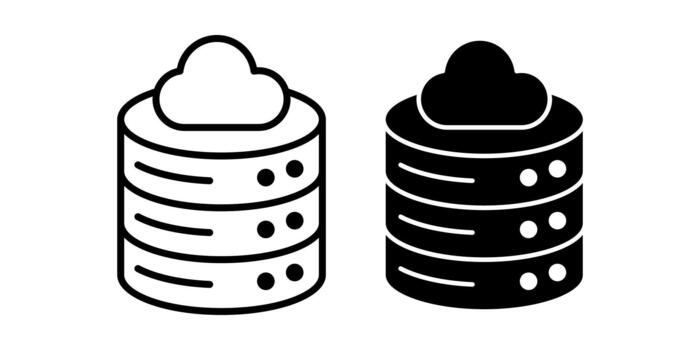 Database Cloud Symbol Black Icon Bundle for Online Storage and Digital Connectivity vector