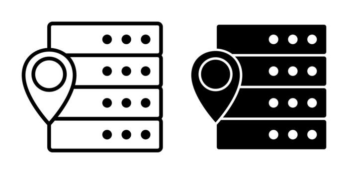 Server Location Black Icon Bundle for Geopositioned Data Centers and Network Access Points vector