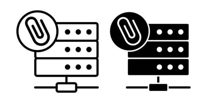 Server Attachment Black Icon Bundle for File Linking and Connected Data System Management vector