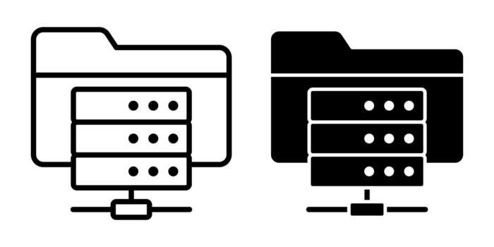 servidor carpeta negro icono haz para organizado archivo administración y digital datos almacenamiento vector