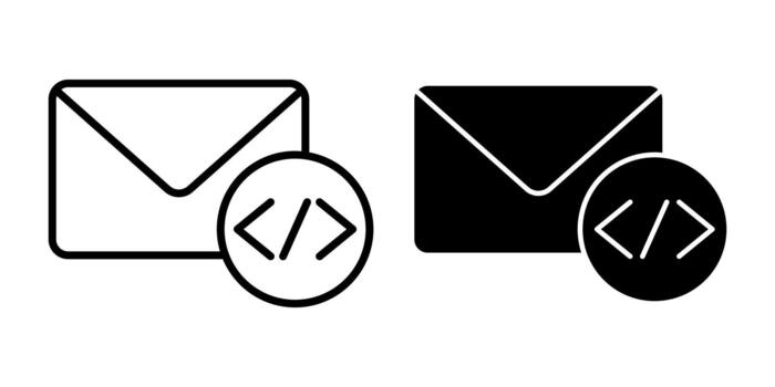 Email Code Black Icon Bundle for Developer Messaging and Communication vector