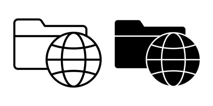 global carpeta negro icono haz para en todo el mundo documento acceso y cruzar plataforma archivo administración vector