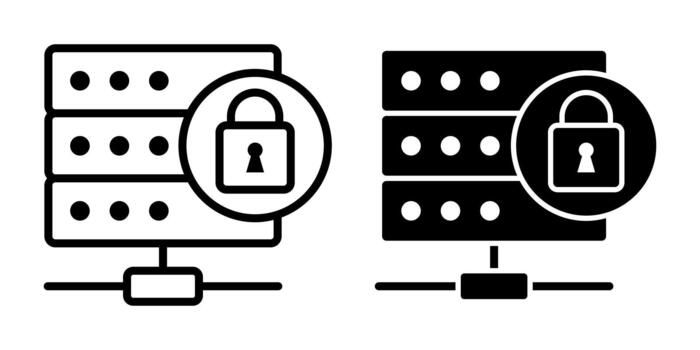 servidor seguro negro icono haz para protegido datos acceso y de confianza sistema la seguridad controlar vector