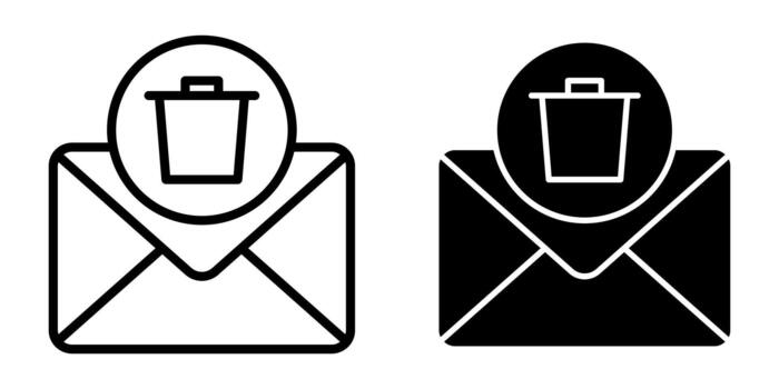 correo electrónico basura negro icono haz para descartado mensajes y bandeja de entrada limpiar caracteristicas vector