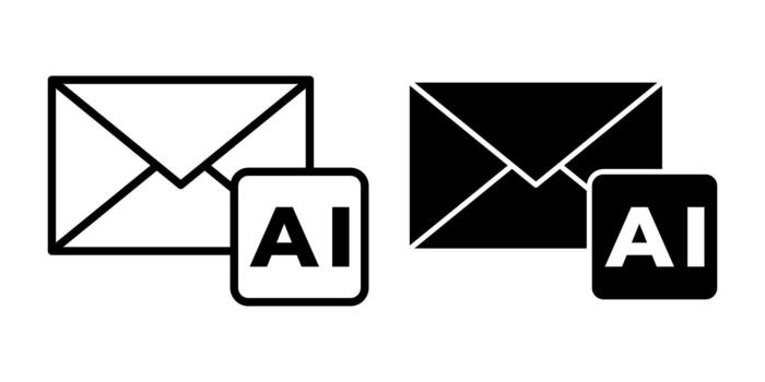 Email AI Black Icon Bundle for Smart Messaging and Communication Tools vector