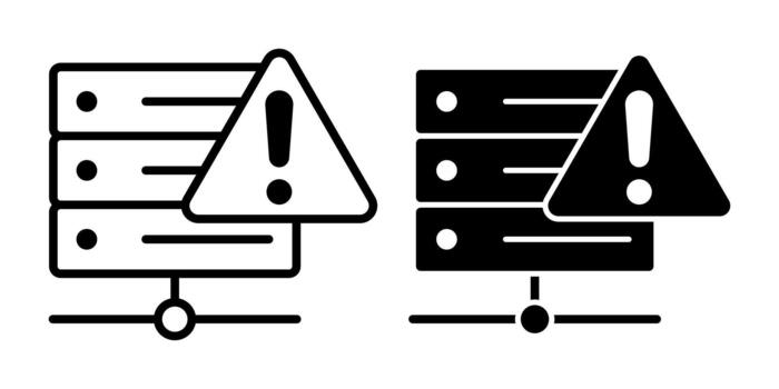 Server Warning Black Icon Bundle for System Error and Operational Risk Alerts vector