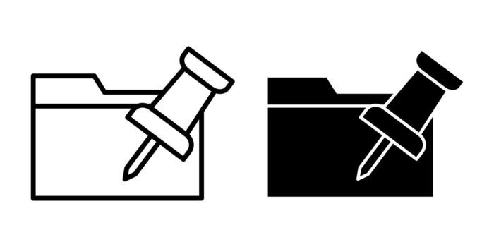Folder Push Pin Black Icon Bundle for Pinned Documents and Organized File Highlights vector