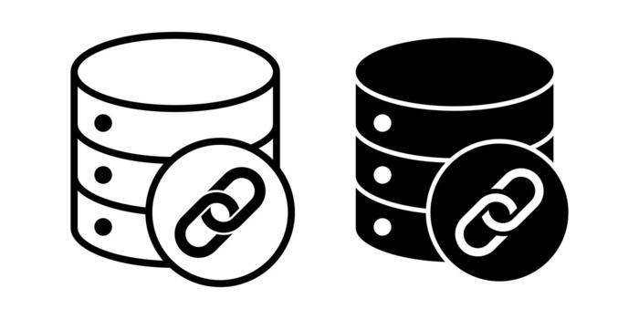 base de datos enlace símbolo negro icono haz para conectado información y flujo de trabajo integración vector