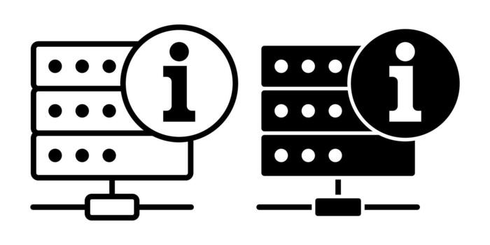 Server Info Black Icon Bundle for System Status Details and Digital Information Access vector