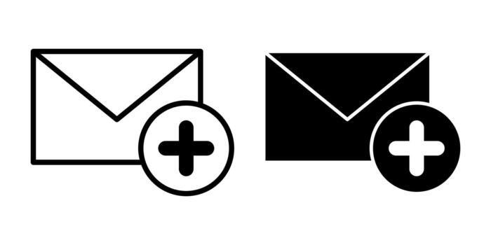 Email Add Black Icon Bundle for New Messages and Communication Interface Elements vector