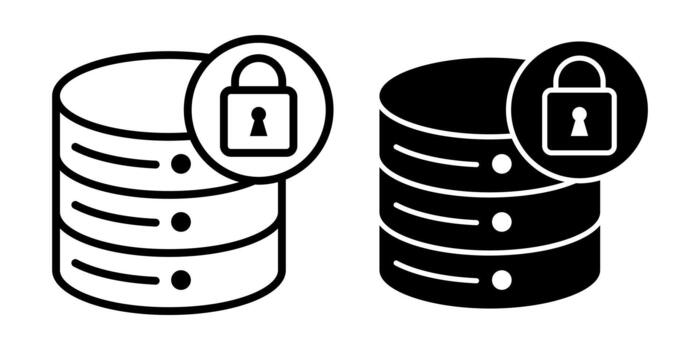 Database Secure Symbol Black Icon Bundle for Protected Information and System Safety vector