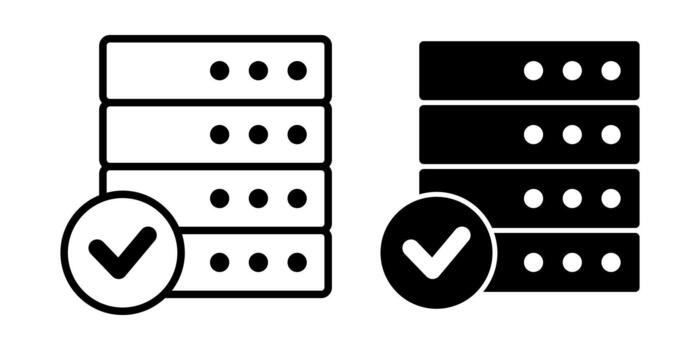 servidor cheque negro icono haz para verificado sistema estado y aprobado datos operaciones vector