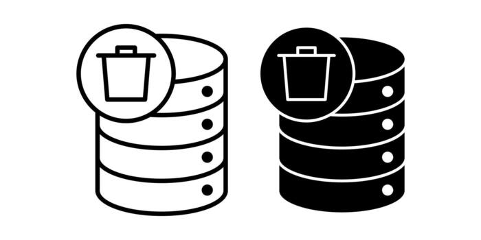 base de datos basura símbolo negro icono haz para descartado información y sistema limpiar vector