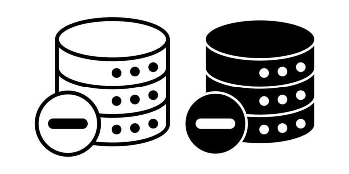 Database Remove Symbol Black Icon Bundle for Clean Information and System Control vector