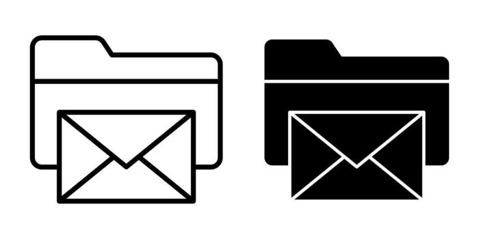 correo electrónico carpeta negro icono haz para organizado mensajería y archivo administración vector