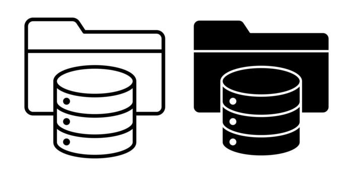 Database Folder Black Icon Bundle for Structured Information Storage and Organized Data Use vector