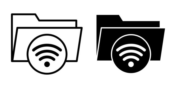 carpeta Wifi negro icono haz para inalámbrico archivo acceso y conectado digital almacenamiento vector