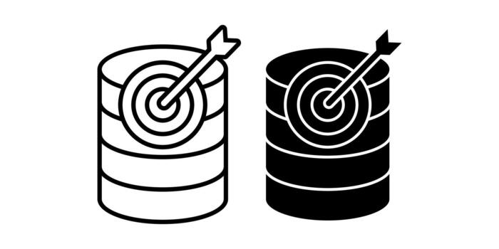 Database Target Black Icon Bundle for Goal Oriented Data Analysis and System Accuracy Use vector