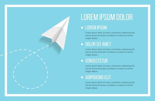 Flying paper airplane with dashed line, infographic template with place for your text vector