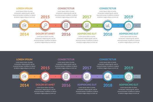 Two timeline infographic templates, workflow or process diagrams vector
