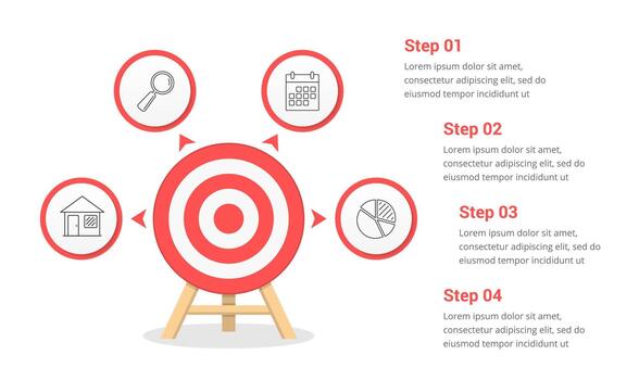 Target with four elements for your text, three steps to your goal, infographic template for web, business, presentations vector