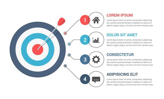 Target with 4 elements with numbers, icons and text, infographic template for web, business, presentations vector
