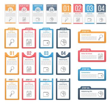 Set of infographic templates with numbers and text, can be used as steps, options, process, workflow vector