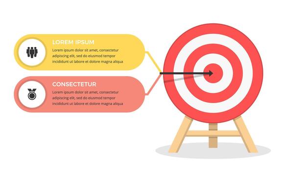 Infographics of your goal, red target with two elements for your icons and text vector