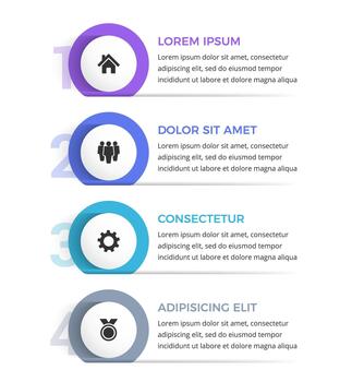 Process visualization infographic template with 4 steps or options vector