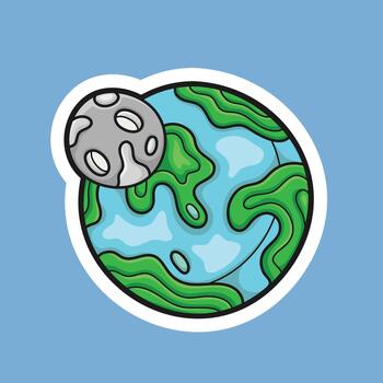 earth and moon with outline in isolated background sticker view vector