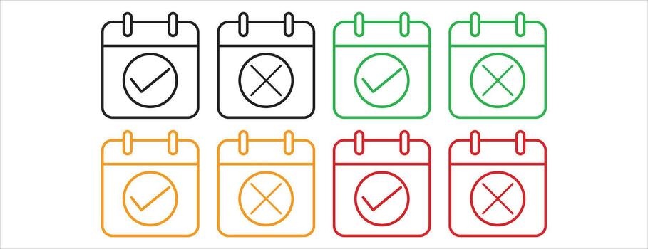 Calendar Schedule Icon Set, Date Selection Check and X Marks vector