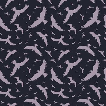 Seamless pattern of ravens in the sky with a dark background. vector