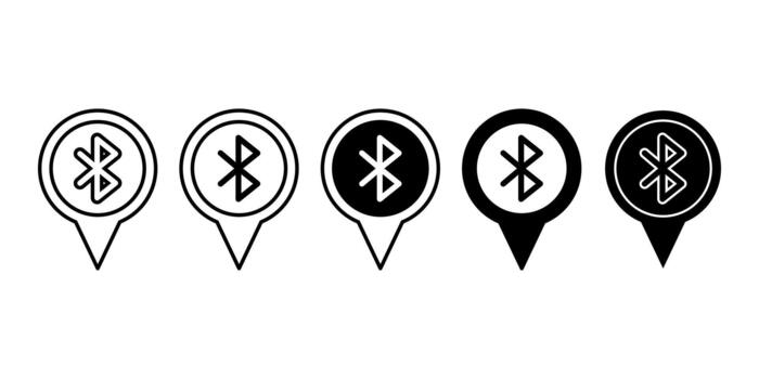 Bluetooth Connection Location Pin Black Icon Bundle for Wireless and Device Map Design vector