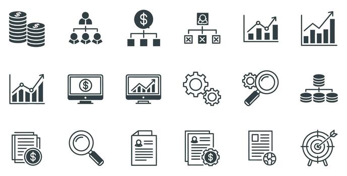 aumentar tu negocio con estos esencial íconos para presentaciones, sitios web, y márketing materiales enfatizando crecimiento, estrategia, y financiero éxito vector