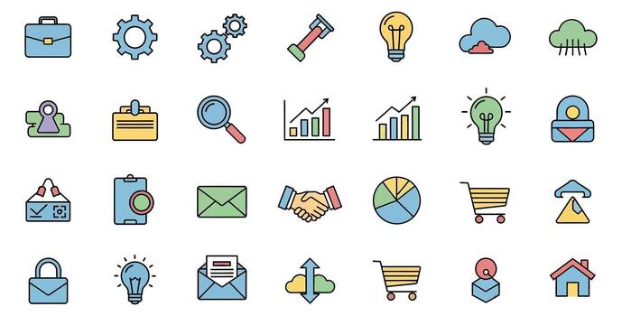 Enhance Your Business with This Dynamic Icon Set Featuring Essential Tools for Success, Ideal for Websites, Apps, and Marketing Materials Today vector
