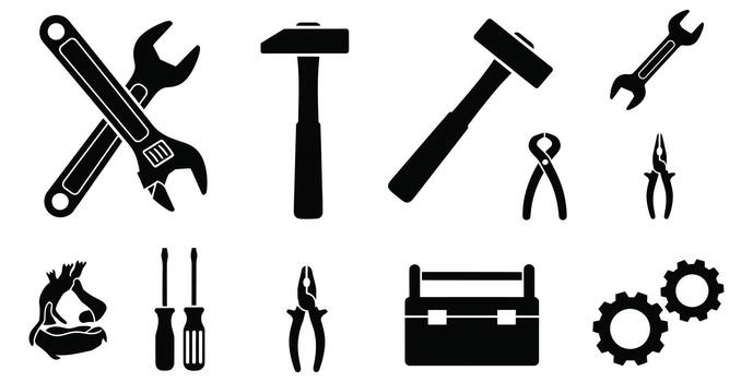 Essential tools for every project Wrenches, hammers, screwdrivers, pliers, gears, and a toolbox offer endless possibilities for construction and repair vector