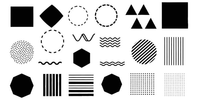 Modern geometric pattern with circles, squares, triangles, and lines for creative design projects, perfect for contemporary branding and stylish backgrounds vector